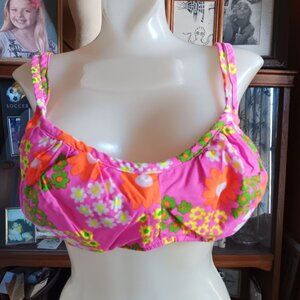 sz 12 Vintage Women's Bra 1960s Pink Floral Bikini Top Glenbrooke Penneys Beach